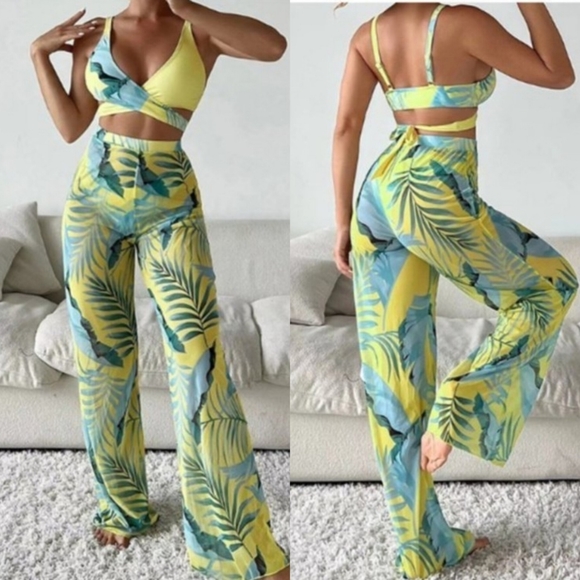 OhKayCloset Other - 3PC set Bikini with Mesh Legging Tropical vibe Swimsuit set